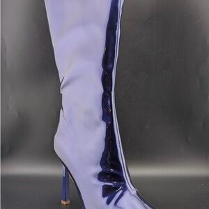 Chic Blue Patent Heeled Boots
